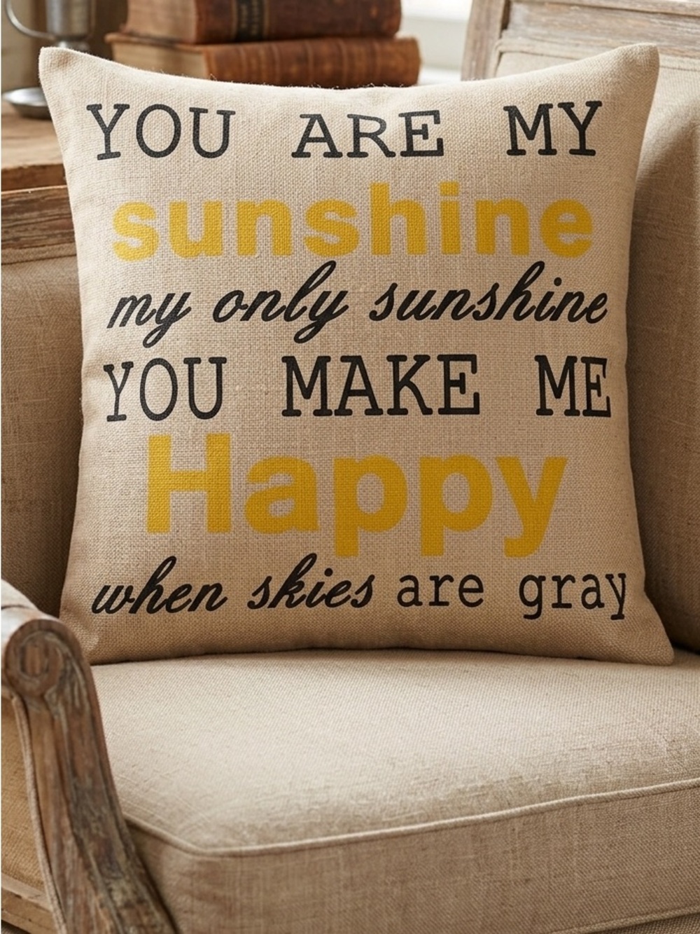 Linen Pillowcase Cover You are My Sunshine 17x17 Cotton Linen NEW Farmhouse